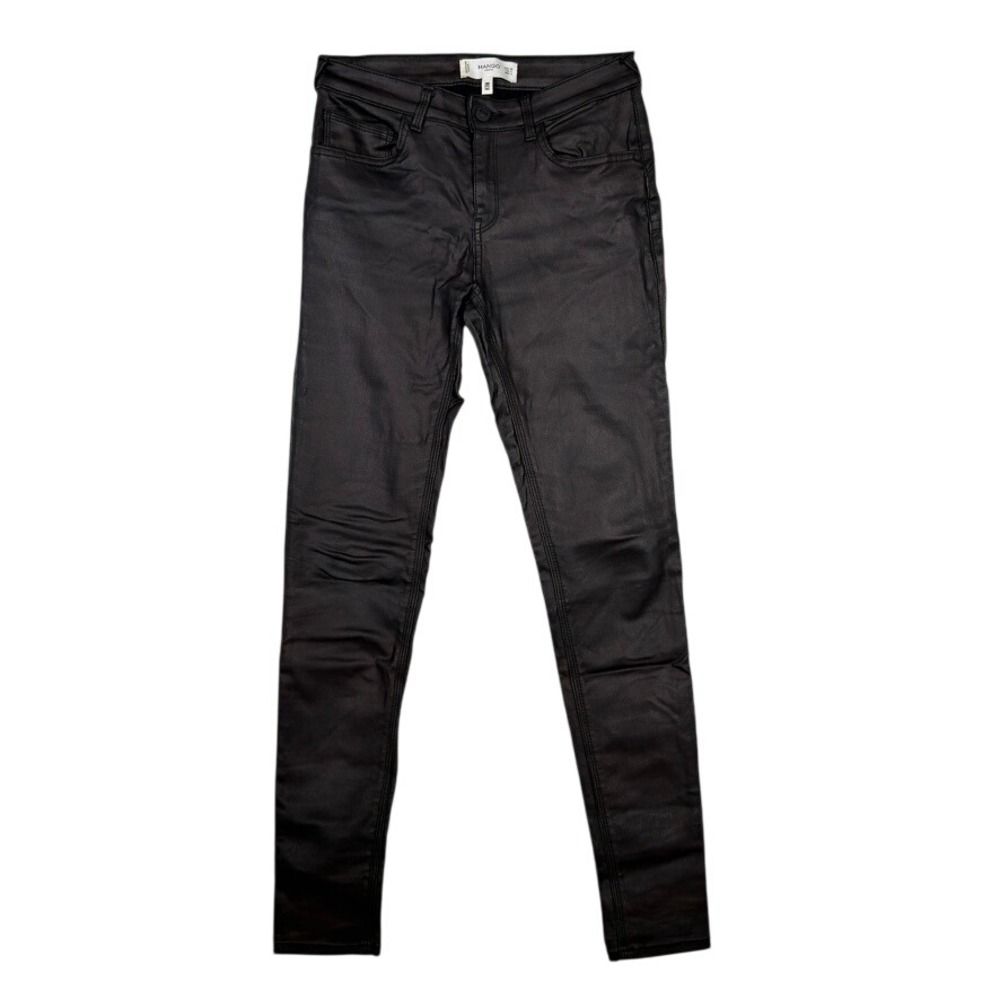 Mango‎ Denim Black Coated Skinny Pants Faux Leather Look Womens US 4